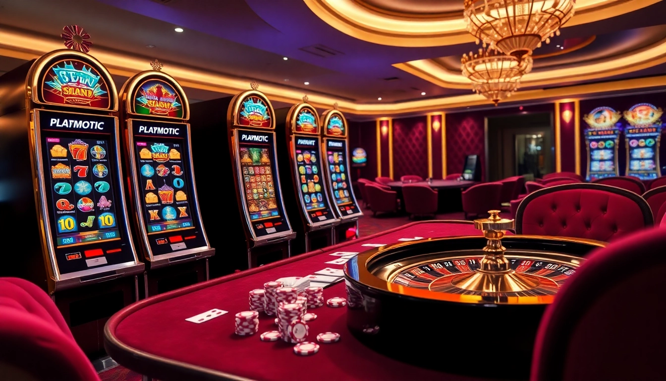 Experience slot pragmatic thrills in a luxurious casino with vibrant slot machines and elegant decor.