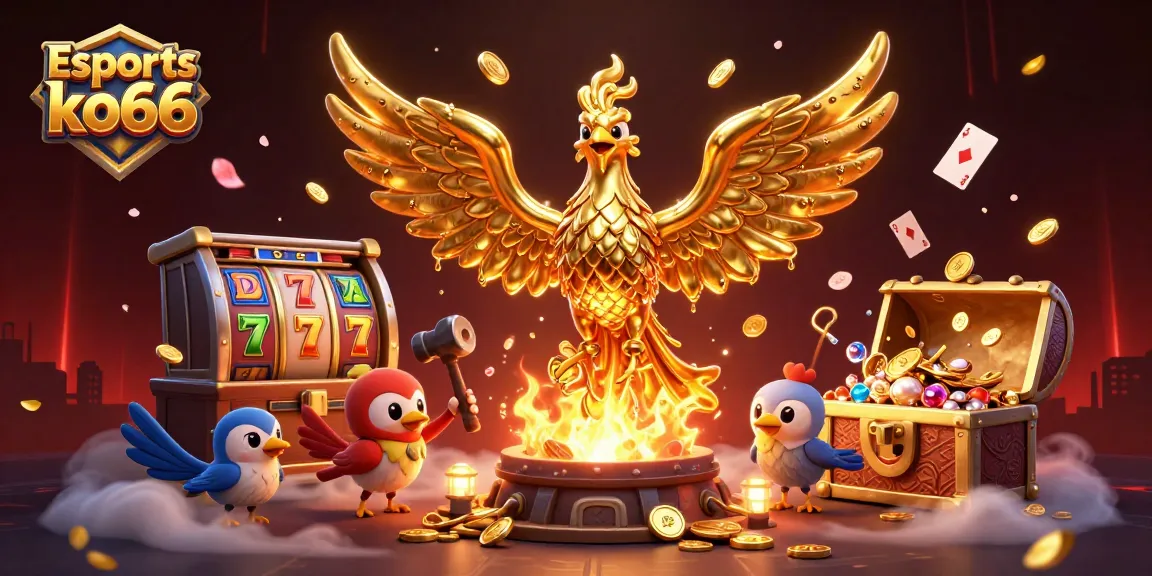 Engage with Esports ko66 through slot games featuring a molten phoenix and winning elements.