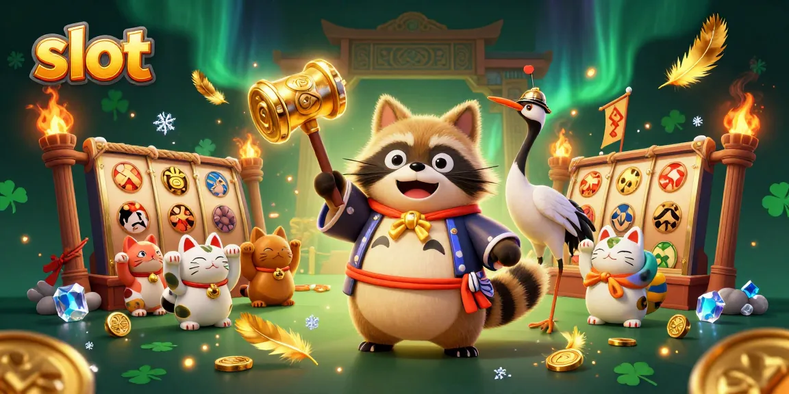 Experience thrilling slot action with cheerful tanuki, samurai crane, and waving maneki-neko.