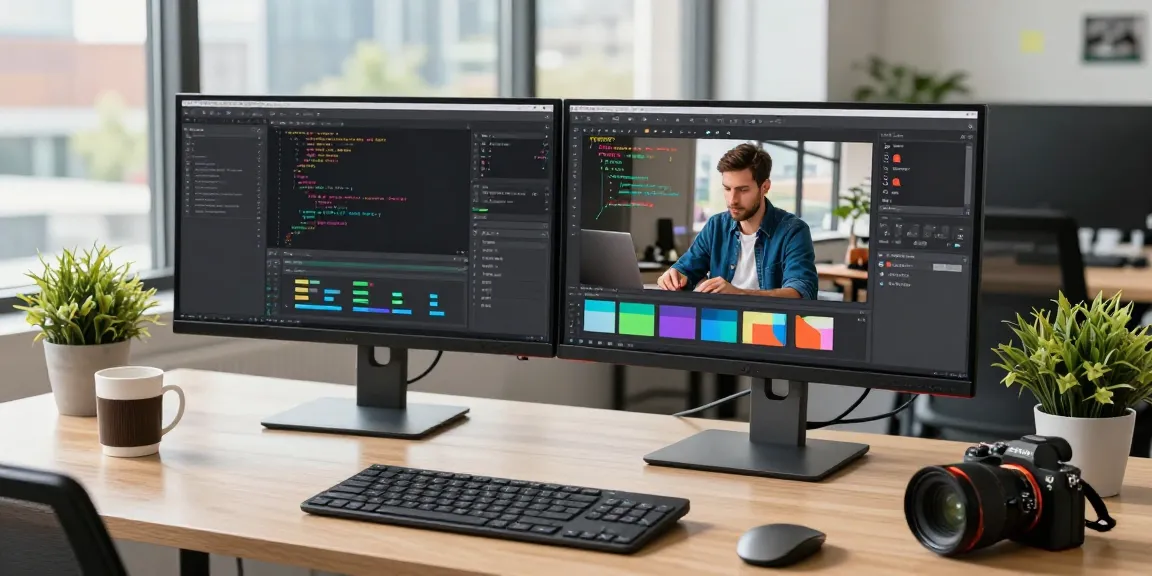 High-quality workspace illustrating 截图软件下载 on dual monitors with a developer engaged in screen capturing.