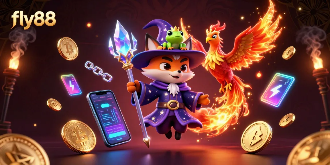 Win big with fly88 in an enchanting 3D casino scene filled with vibrant game elements.