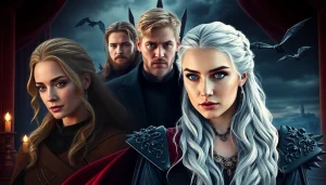 Engage with the iconic Game of Thrones cast showcasing their powerful presence in a dramatic scene.