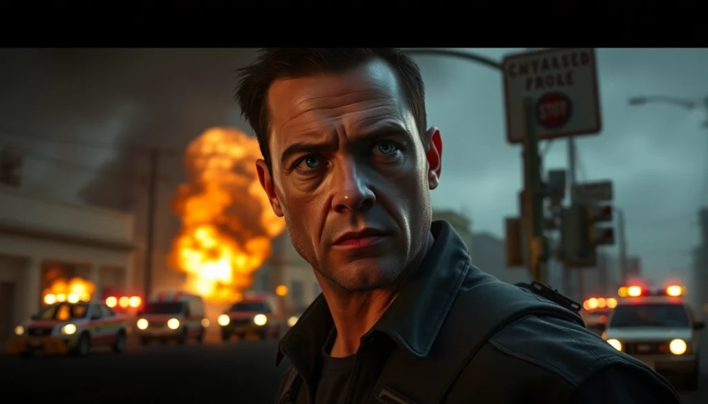 Action-packed moment from Bayside Boom showcasing the protagonist facing chaos in the Bay Area.