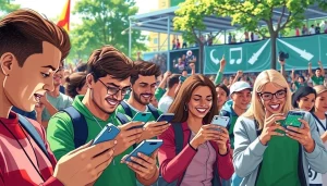 Engaging individuals using best sports betting sites India on mobile devices in a lively sports setting.