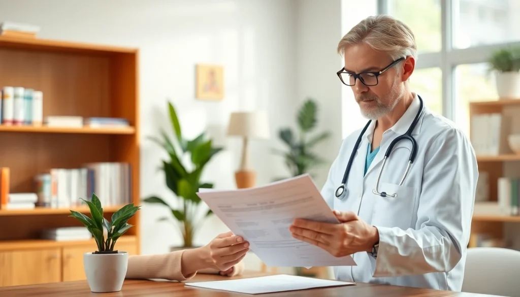 Evaluate health records with a caring approach in a bright office setting.