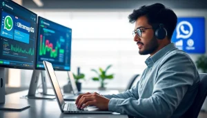 Develop a chatbot using ultramsg API in a modern office environment with vibrant colors.