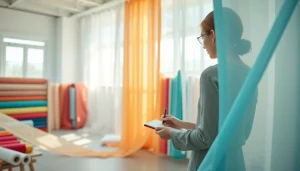 Mousseline stoffen worden creatief gebruikt door een modeontwerper in een luchtige studio.