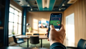 Engaging setup showcasing California sports betting with a smartphone and inviting atmosphere.