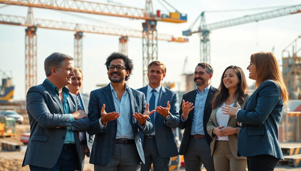 Engaged professionals in construction advocacy Carolinas discussing initiatives at an outdoor event.