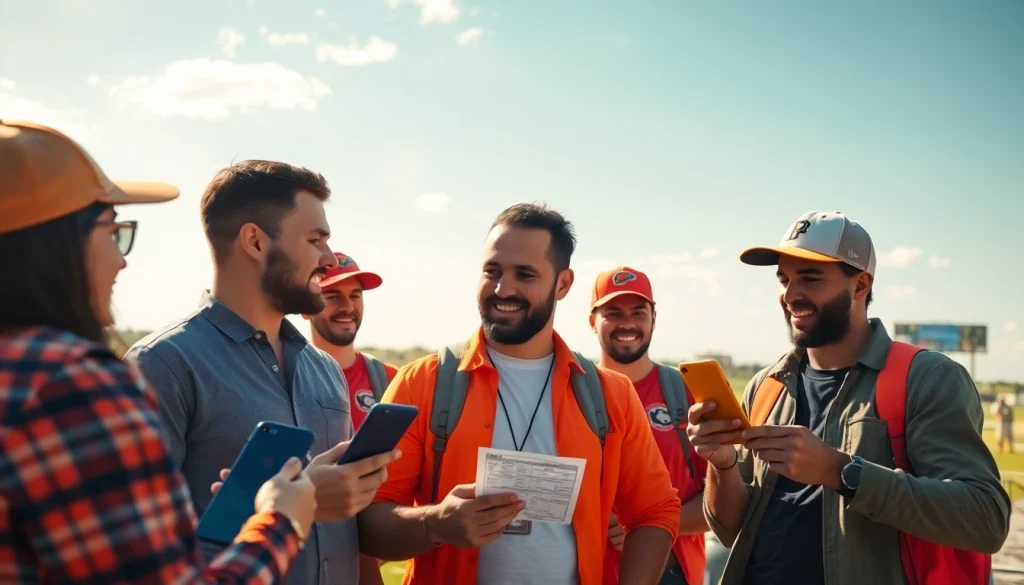 Engaging discussion among friends about Oklahoma sports betting with vibrant local landmarks.