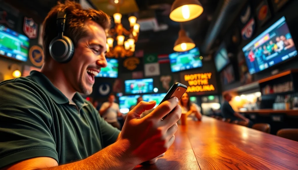 Engaged fans enjoying South Carolina sports betting in a lively bar setting.