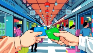 카드깡을 통해 현금이 오가는 상황을 그린 일러스트