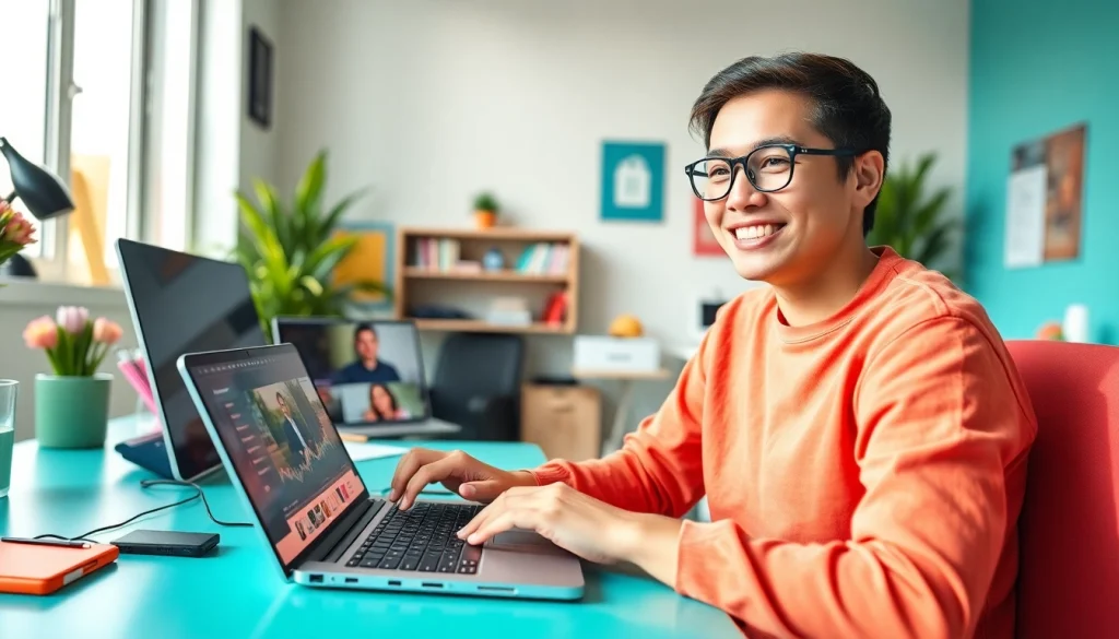 Engaging Instagram creator using paid links for Instagram creators tools in a bright workspace.