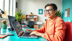 Engaging Instagram creator using paid links for Instagram creators tools in a bright workspace.