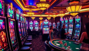 SLOTS8 slot machines attracting players with vibrant lights and casino excitement