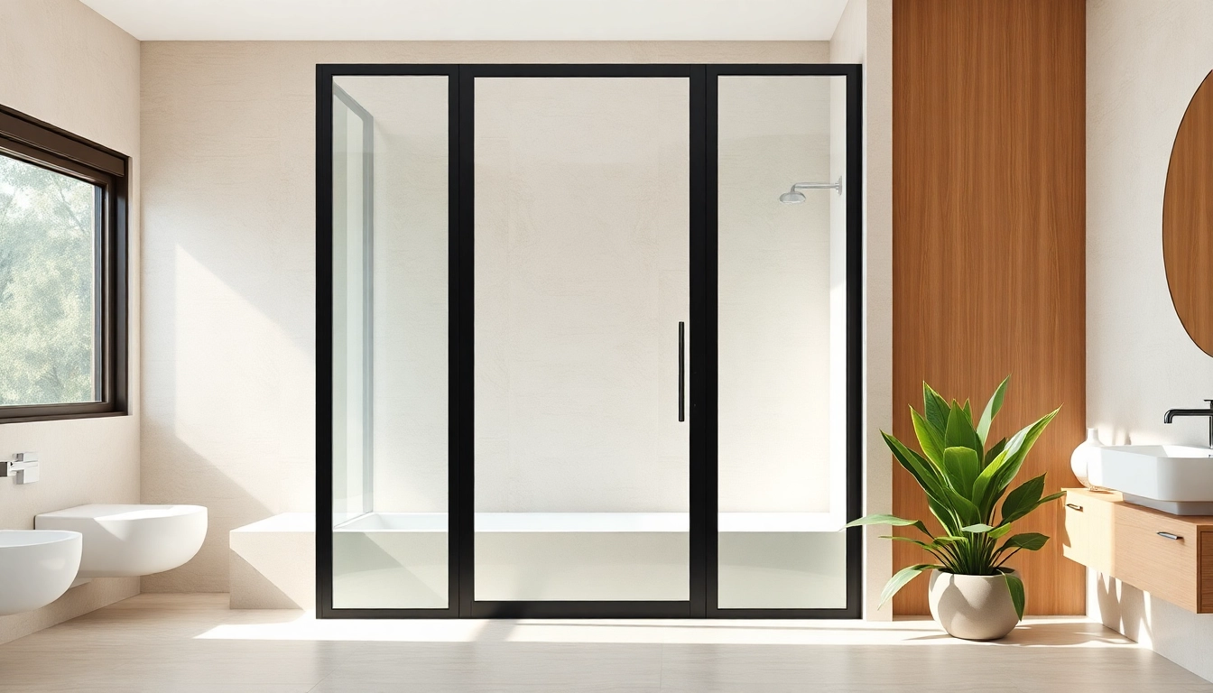 Admiring the elegance of a shower door black frame that enhances a modern bathroom's aesthetic appeal.