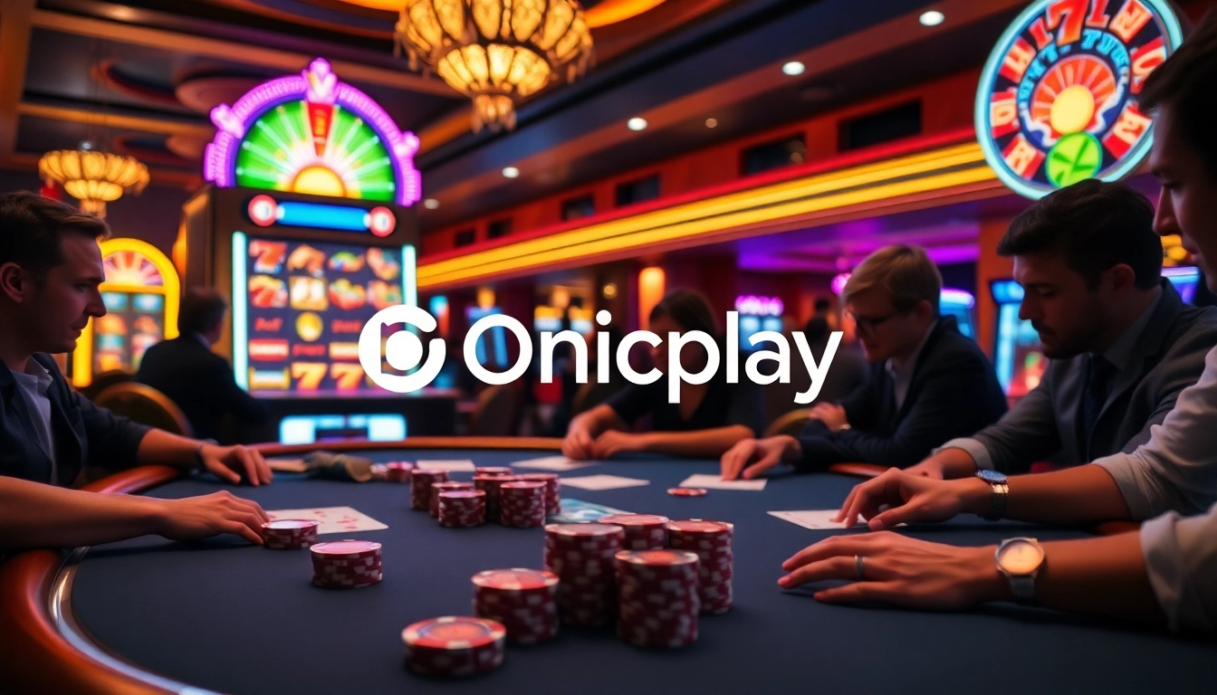 Experience thrilling gameplay at Onicplay with a vibrant casino setting and exciting poker action.