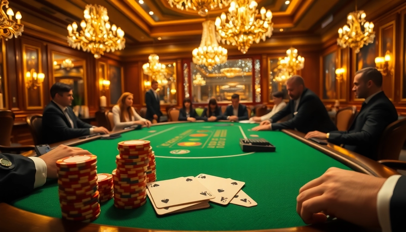 Engaging players at a glamorous poker table within a casino scene themed around NK88.