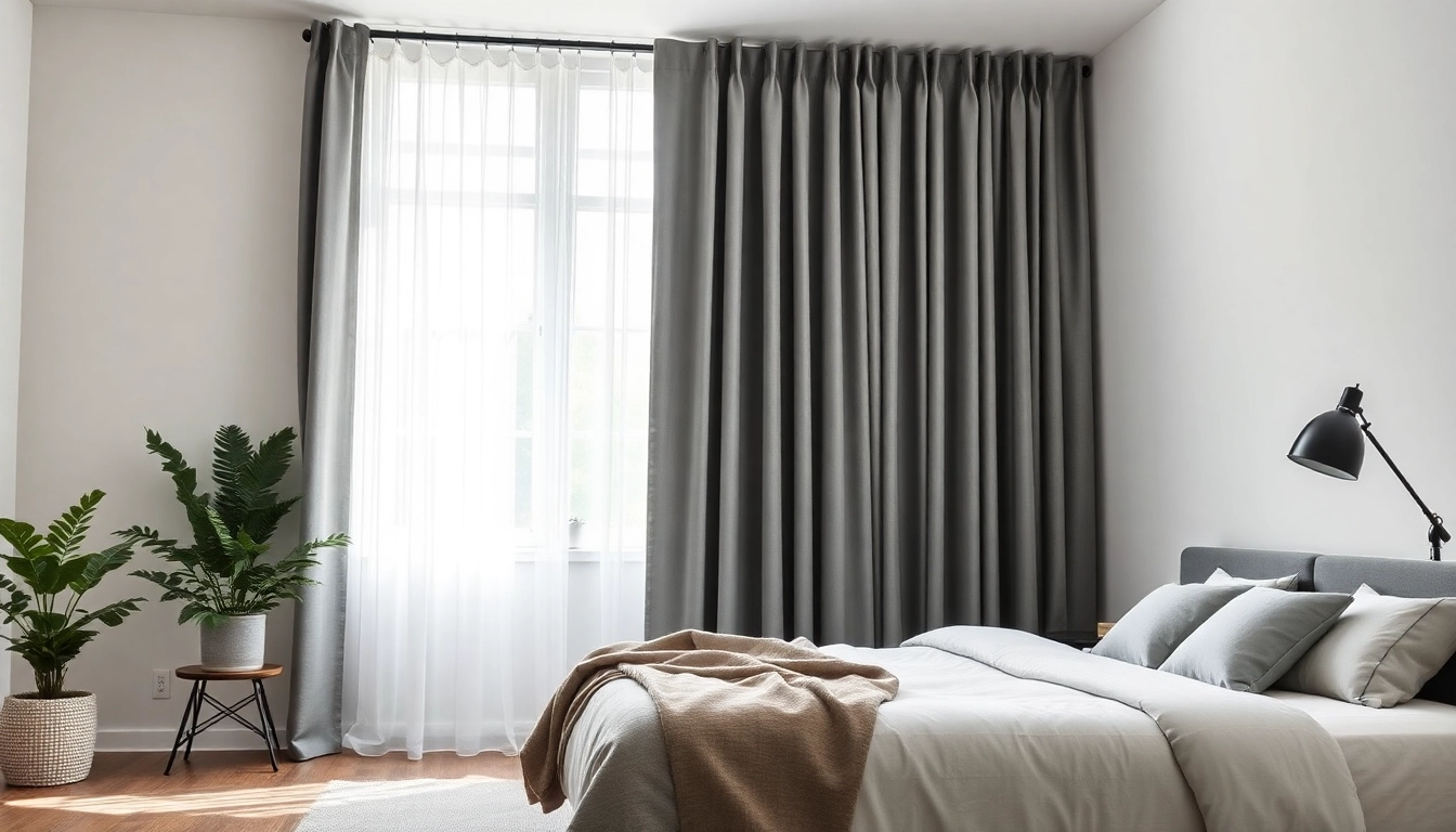 Verduisterende gordijnen accentueren een stijlvolle slaapkamer als luxe decoratie.