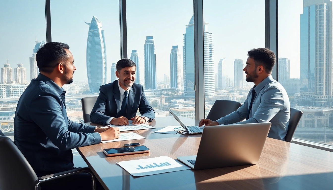 Vat Services in UAE consultation in a modern Dubai office with financial analysts.