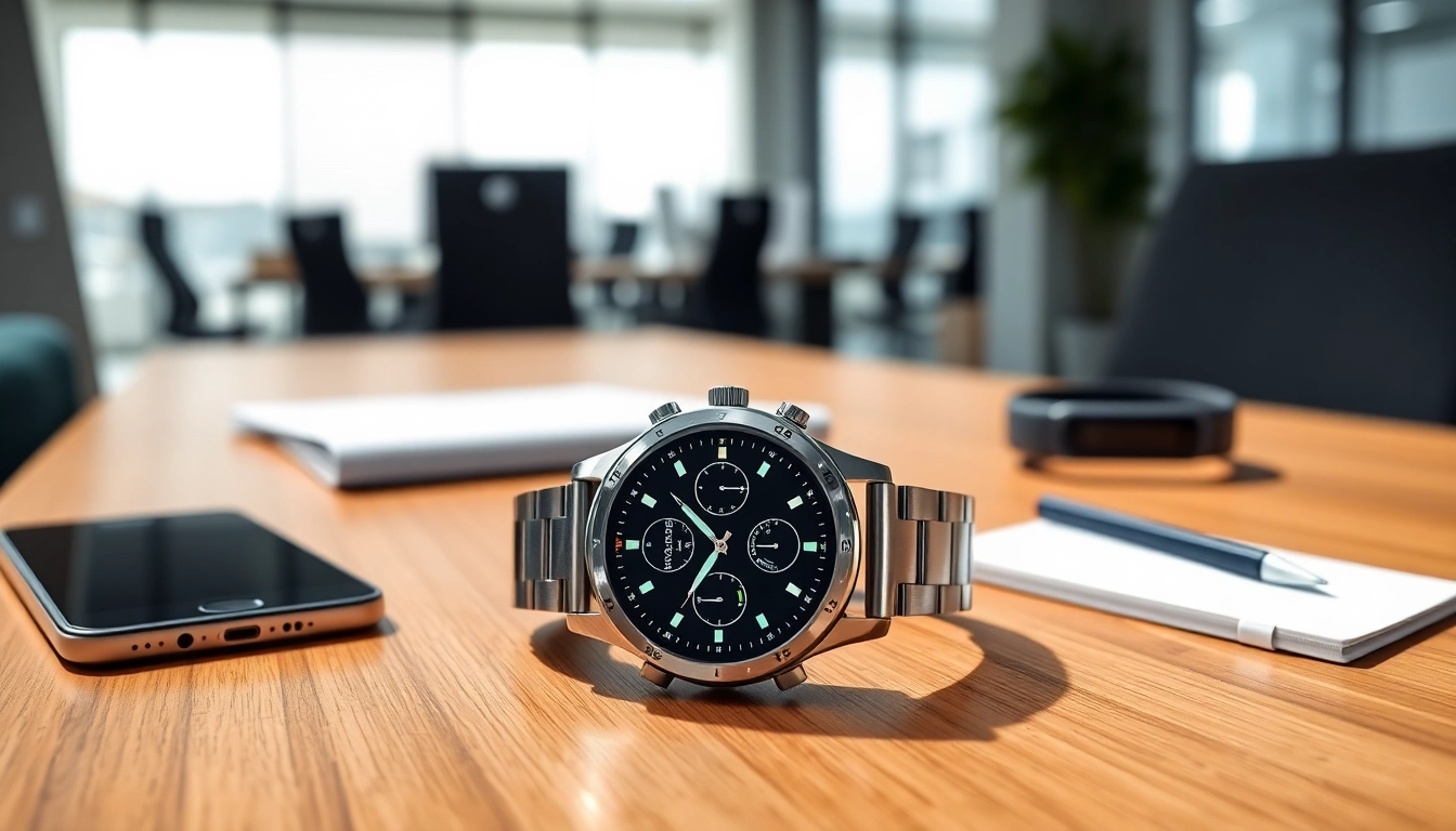 Pulse Smart Watch highlighting sleek design and modern technology on a stylish desk.
