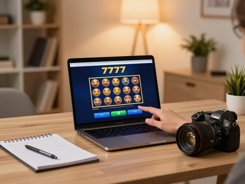 Engaging scene of a person preparing to play slot777 on their laptop in a cozy home setup, emphasizing responsible gaming.
