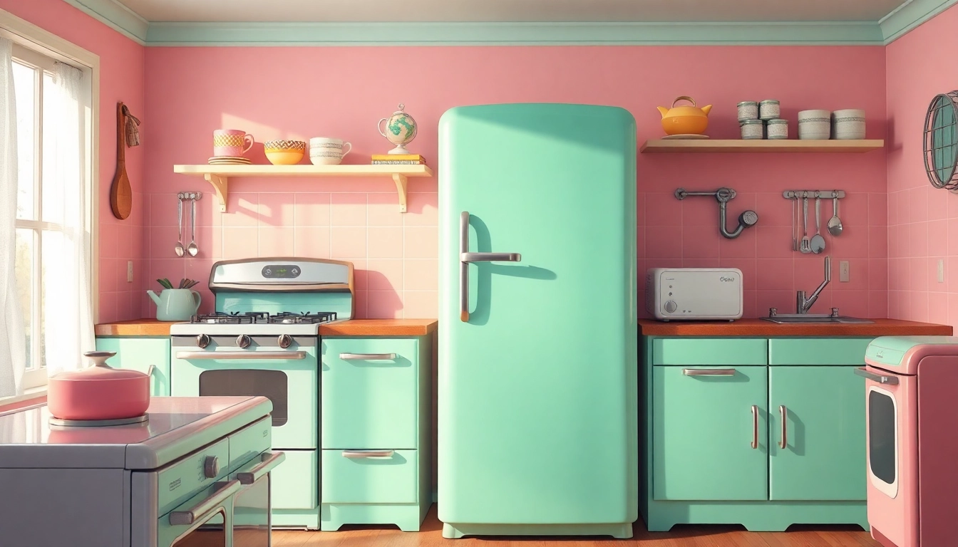 Stylish Retro Appliance featuring a mint green refrigerator in a nostalgic kitchen.