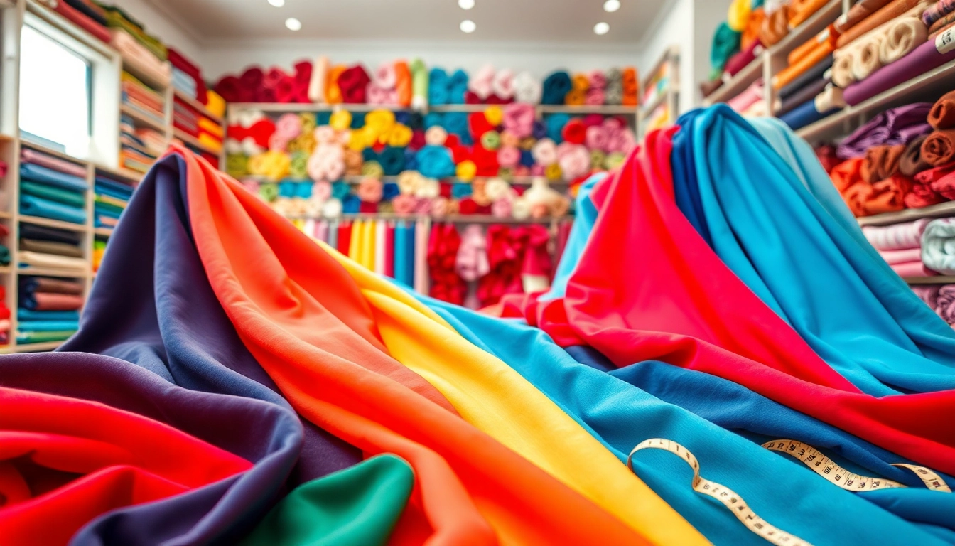 Stof voor jurk kopen in een kleurrijke stoffenwinkel met diverse stoffen.