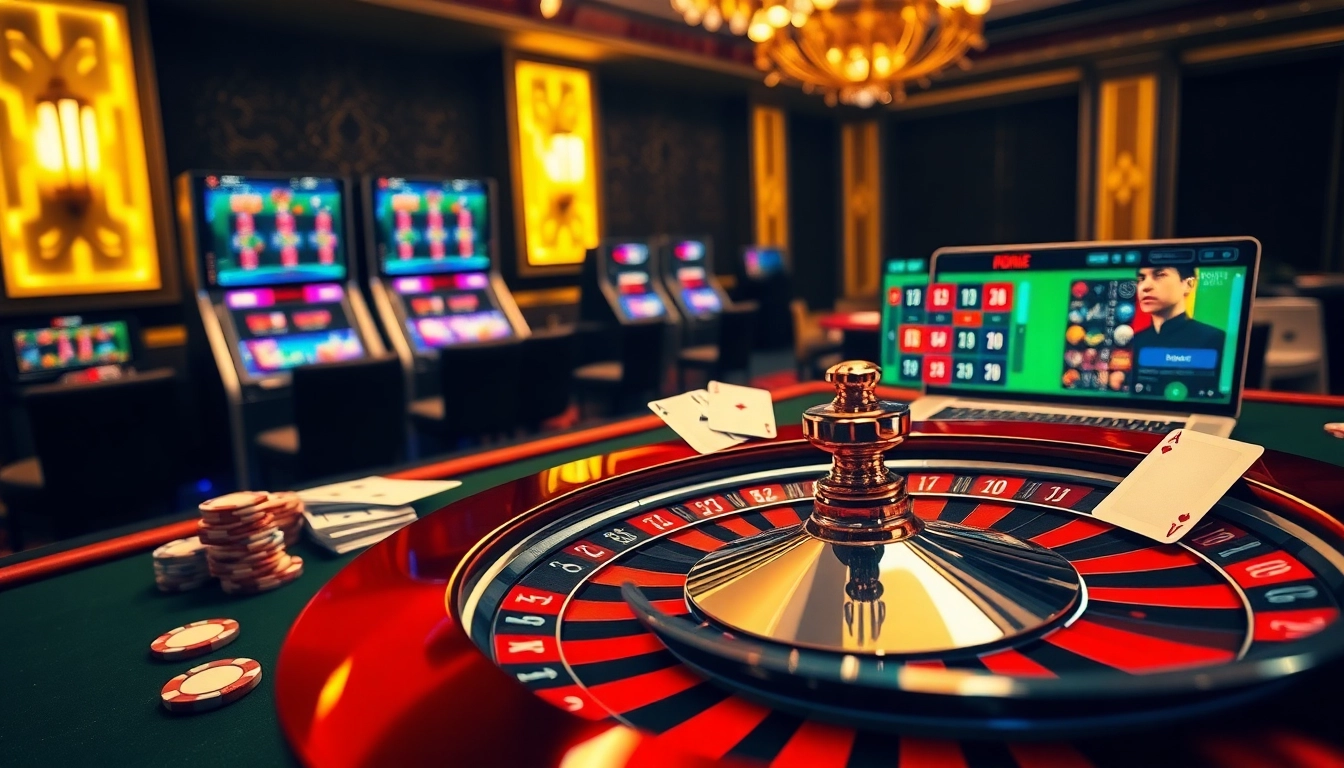 Capturant le frisson du casino en ligne France avec une table de roulette luxueuse et des machines à sous vibrantes.