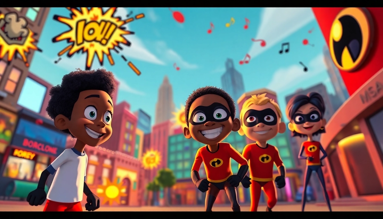 A colorful representation of African American cartoons featuring iconic characters in a lively animated setting.