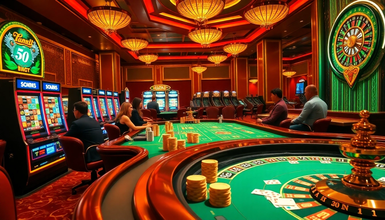 Experience the thrill of rebahin film in a luxurious casino with vibrant slot machines and poker tables.